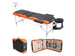 HOMCOM 73" 3 Section Foldable Massage Table Professional Salon SPA Facial Couch Bed (Black/Orange) HOMCOM 73" 3 Section Foldable Massage Table Professional Salon SPA Facial Couch Bed (Black/Orange)