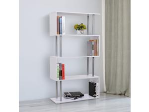 HOMCOM 4-Tires Wooden Bookcase S Shape Storage Bookshelf Display for Living Room, Bedroom, Office with Steel Frame, White HOMCOM 4-Tires Wooden Bookcase S Shape Storage Bookshelf Display for Living Room, Bedroom, Office with Steel Frame, White