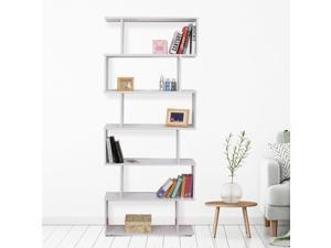 6 Tier Wooden Bookcase S Shape Display Unit Divider Home Office White 6 Tier Wooden Bookcase S Shape Display Unit Divider Home Office White
