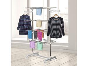 HomCom Rolling Foldable Clothes Drying Rack Heavy Duty Laundry Rack Towel Holder with 4 Layers Stainless Steel Hanging Rods White Silver HomCom Rolling Foldable Clothes Drying Rack Heavy Duty Laundry Rack Towel Holder with 4 Layers Stainless Steel Hanging Rods White Silver