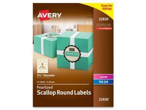 Avery Round Labels, Permanent Adhesive, Pearlized Ivory, Scallop Edge, 2-1/2", 72 Labels (22836) Avery Round Labels, Permanent Adhesive, Pearlized Ivory, Scallop Edge, 2-1/2", 72 Labels (22836)