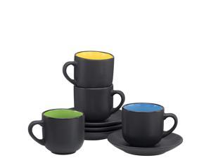 Espresso Cups with Saucers by Bruntmor - 4 ounce - Matte Black Exterior, Solid Color Interior - Set of 4 Espresso Cups with Saucers by Bruntmor - 4 ounce - Matte Black Exterior, Solid Color Interior - Set of 4