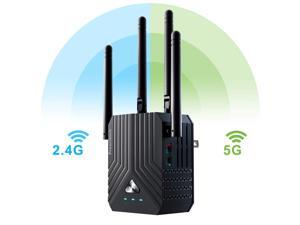Prescitech Upgraded AC1200 Dual Band WiFi Range Extender/Wireless Repeater/Internet Signal Booster with 4 High Power External Antennas and Ethernet Port for Whole Home Wi-Fi Coverage Prescitech Upgraded AC1200 Dual Band WiFi Range Extender/Wireless Repeater/Internet Signal Booster with 4 High Power External Antennas and Ethernet Port for Whole Home Wi-Fi Coverage