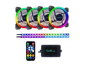 Apevia SP412L2S-RGB Spectra 120mm Silent Dual Ring Addressable RGB Color Changing LED Fan with Remote Control, 16X LEDs & 8X Anti-Vibration Rubber Pads w/ 2 Magnetic Addressable LED Strips (4+2-PK) Apevia SP412L2S-RGB Spectra 120mm Silent Dual Ring Addressable RGB Color Changing LED Fan with Remote Control, 16X LEDs & 8X Anti-Vibration Rubber Pads w/ 2 Magnetic Addressable LED Strips (4+2-PK)