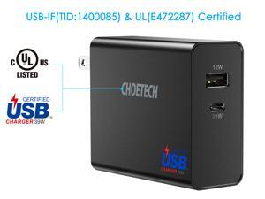 CHOETECH Dual-Port 39W Power Delivery & 2.4A USB Wall Charger Fast Charge 51W USB C Charger for iPad Pro, MacBook Pro, iPhone XR, XS,XS Max, Samsung Note 9/S9/S9 Plus S8/Note 8, Nintendo Switch -Black CHOETECH Dual-Port 39W Power Delivery & 2.4A USB Wall Charger Fast Charge 51W USB C Charger for iPad Pro, MacBook Pro, iPhone XR, XS,XS Max, Samsung Note 9/S9/S9 Plus S8/Note 8, Nintendo Switch -Black