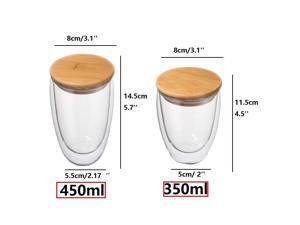 Set of 2 350/450ml Double Wall Glass with Bamboo Cup Lid Insulated Mugs Set of 2 350/450ml Double Wall Glass with Bamboo Cup Lid Insulated Mugs
