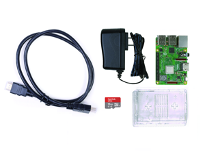 Raspberry Pi 3 B+ Basics Kit - Includes Pi 3 B+, Clear Case w/Internal Camera Mount, 5.1v 2.5A MicroUSB PSU, and Official SanDisk 16GB Class 10 MicroSD Card Preloaded w/NOOBS & 6' HDMI Cable Raspberry Pi 3 B+ Basics Kit - Includes Pi 3 B+, Clear Case w/Internal Camera Mount, 5.1v 2.5A MicroUSB PSU, and Official SanDisk 16GB Class 10 MicroSD Card Preloaded w/NOOBS & 6' HDMI Cable