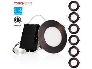 TORCHSTAR PREMIUM 10.5W 4-Inch Ultra-Thin LED Recessed Light with J-Box, 4000K, Dimmable Slim Panel Wafer Downlight, 680lm, ETL & Energy Star, 5 Years Warranty, Oil Rubbed Bronze, Pack of 6 TORCHSTAR PREMIUM 10.5W 4-Inch Ultra-Thin LED Recessed Light with J-Box, 4000K, Dimmable Slim Panel Wafer Downlight, 680lm, ETL & Energy Star, 5 Years Warranty, Oil Rubbed Bronze, Pack of 6