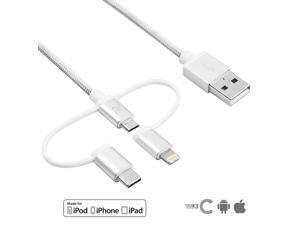 CyberTech 3 in 1 Cable with Mfi Certified Lightining, Micro USB and USB C for iOS Android Charging and Syncing Compatible with iPhone,Samsung,LG,Nexus Smartphones and More, Cable tie included (Silver) CyberTech 3 in 1 Cable with Mfi Certified Lightining, Micro USB and USB C for iOS Android Charging and Syncing Compatible with iPhone,Samsung,LG,Nexus Smartphones and More, Cable tie included (Silver)