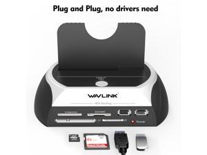 Wavlink USB to SATA External Hard Drive Docking Station with 2 USB Hub and TF & SD & MS Card For 2.5/3.5 inch HDD/SSD SATA I/II/III, Support Tool Free/One Touch Backup/UASP/SD/MMC/CF/MS, LED Indicate Wavlink USB to SATA External Hard Drive Docking Station with 2 USB Hub and TF & SD & MS Card For 2.5/3.5 inch HDD/SSD SATA I/II/III, Support Tool Free/One Touch Backup/UASP/SD/MMC/CF/MS, LED Indicate