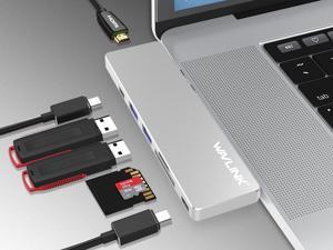 Wavlink Aluminum USB-C Hub Adapter for both 13" and 15" MacBook Pro, Thunderbolt 3 Mini Dock - 5K 40GbS, 4K HDMI, Pass-Through Charging, USB-C Port, 2 USB 3.0, SD/Micro SD Card Reader - Silver Wavlink Aluminum USB-C Hub Adapter for both 13" and 15" MacBook Pro, Thunderbolt 3 Mini Dock - 5K 40GbS, 4K HDMI, Pass-Through Charging, USB-C Port, 2 USB 3.0, SD/Micro SD Card Reader - Silver
