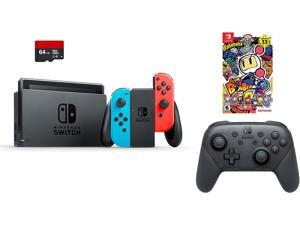 Nintendo Switch Bundle (4 Items): Nintendo Switch 32GB Console Neon Red and Blue Joy-Con, 64GB Micro SD Memory Card, Nintendo Switch Pro Wireless Controller, and Super Bomberman R Game Disc Nintendo Switch Bundle (4 Items): Nintendo Switch 32GB Console Neon Red and Blue Joy-Con, 64GB Micro SD Memory Card, Nintendo Switch Pro Wireless Controller, and Super Bomberman R Game Disc