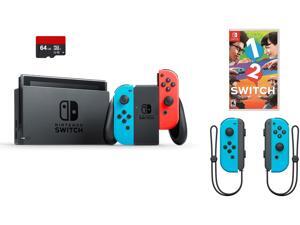 Nintendo Switch 4 items Bundle: Nintendo Switch 32GB Console Neon Red and Blue Joy-con, 64GB Micro SD Memory Card and an Extra Pair of Nintendo Joy-Con (L/R) Wireless Controllers Neon Blue, 1-2-Switch Nintendo Switch 4 items Bundle: Nintendo Switch 32GB Console Neon Red and Blue Joy-con, 64GB Micro SD Memory Card and an Extra Pair of Nintendo Joy-Con (L/R) Wireless Controllers Neon Blue, 1-2-Switch