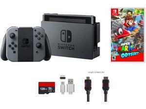 Nintendo Switch Bundle (5 items): 32GB Console Gray Joy-con, 128GB Micro SD Card, Game Disc Super Mario Odyssey, Type C Cable, and HDMI Cable Nintendo Switch Bundle (5 items): 32GB Console Gray Joy-con, 128GB Micro SD Card, Game Disc Super Mario Odyssey, Type C Cable, and HDMI Cable