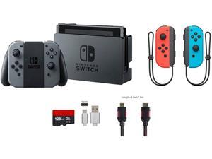 Nintendo Switch Bundle (5 items): 32GB Console Gray Joy-con, 128GB Micro SD, Joy-Con (L/R)-Neon Red/Neon Blue, Type C Cable Nintendo Switch Bundle (5 items): 32GB Console Gray Joy-con, 128GB Micro SD, Joy-Con (L/R)-Neon Red/Neon Blue, Type C Cable