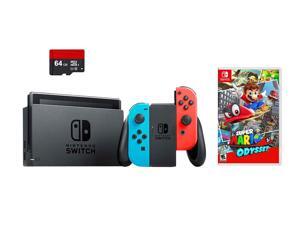 Nintendo Switch 3 items Bundle: Nintendo Switch 32GB Console Neon Red and Blue Joy-con, 64GB Micro SD Memory Card and Super Mario Odyssey Game Disc Nintendo Switch 3 items Bundle: Nintendo Switch 32GB Console Neon Red and Blue Joy-con, 64GB Micro SD Memory Card and Super Mario Odyssey Game Disc