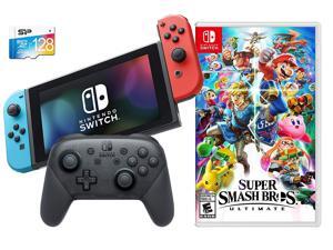 Nintendo Switch Super Smash Bros. Bundle: SSB Ultimate Game, Wireless Pro Controller, Nintendo Switch 32GB Console with Neon Blue and Red Joy-Con, 128GB SD Card Nintendo Switch Super Smash Bros. Bundle: SSB Ultimate Game, Wireless Pro Controller, Nintendo Switch 32GB Console with Neon Blue and Red Joy-Con, 128GB SD Card
