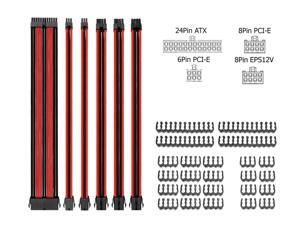 RIITOP ATX Sleeved Extension Power Supply Cable Kit 18AWG, PSU/ATX/EPS, 24 Pin, 8 Pin PCI-e, 6 Pin PCI-e, 6 + 2 Pin, with Cable Comb 24 Pieces Set RIITOP ATX Sleeved Extension Power Supply Cable Kit 18AWG, PSU/ATX/EPS, 24 Pin, 8 Pin PCI-e, 6 Pin PCI-e, 6 + 2 Pin, with Cable Comb 24 Pieces Set