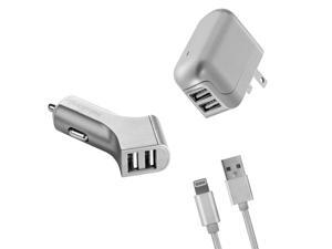 Overtime Lighting Charger Adapter Kit (3-Piece Set) 2.4 Amp Dual USB Car and Home Charger, Plus 6ft Braided Cable | Compatible with Apple iPhone, iPod, iPad (Silver) Overtime Lighting Charger Adapter Kit (3-Piece Set) 2.4 Amp Dual USB Car and Home Charger, Plus 6ft Braided Cable | Compatible with Apple iPhone, iPod, iPad (Silver)