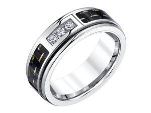 Mens Tungsten Carbon Fiber and Diamond Band (0.15cts) Mens Tungsten Carbon Fiber and Diamond Band (0.15cts)