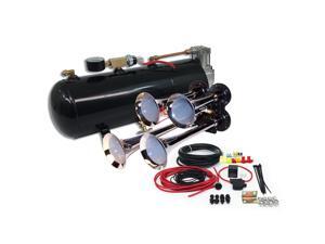Train Air Horn Kit; Four Trumpets w/110 PSI, 12-Volt Compressor, Tank & Gauge Train Air Horn Kit; Four Trumpets w/110 PSI, 12-Volt Compressor, Tank & Gauge