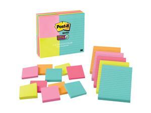 Post-it Super Sticky Notes 4"x6" Lined/3"x3" 15PD/PK Miami/Ast 463315SSMIA Post-it Super Sticky Notes 4"x6" Lined/3"x3" 15PD/PK Miami/Ast 463315SSMIA