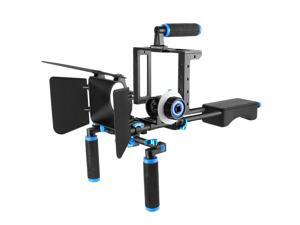 Neewer Aluminum Alloy Film Movie Rig System Kit for Canon Nikon Sony and other DSLR Cameras,Includes:(1)Video Cage,(1)Top Handle Grip,(2)15mm Rod,(1)Matte Box,(1)Follow Focus,(1)Shoulder Rig (Blue) Neewer Aluminum Alloy Film Movie Rig System Kit for Canon Nikon Sony and other DSLR Cameras,Includes:(1)Video Cage,(1)Top Handle Grip,(2)15mm Rod,(1)Matte Box,(1)Follow Focus,(1)Shoulder Rig (Blue)