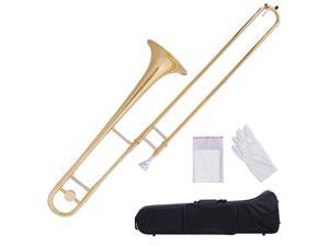 B Flat Trombone Gold Brass with Mouthpiece Case Gloves for Beginners Students B Flat Trombone Gold Brass with Mouthpiece Case Gloves for Beginners Students