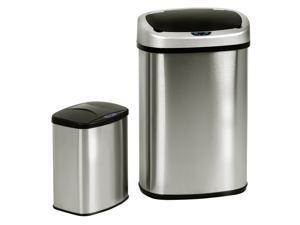 Set of 2 Touch-Free Motion Sensor Bin Trash Can 13 & 2.3 Gallon Stainless Steel Set of 2 Touch-Free Motion Sensor Bin Trash Can 13 & 2.3 Gallon Stainless Steel