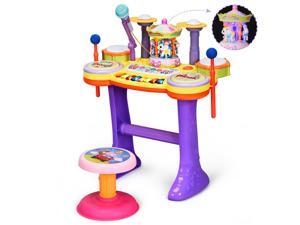 3in1 Kid Musical Instrument Piano Keyboard Drum Set w/Carousel Music Box & Stool 3in1 Kid Musical Instrument Piano Keyboard Drum Set w/Carousel Music Box & Stool