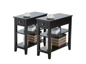 Set of 2 3Tier Nightstand Bedside Side End Table w/Double Shelves Drawer Black Set of 2 3Tier Nightstand Bedside Side End Table w/Double Shelves Drawer Black