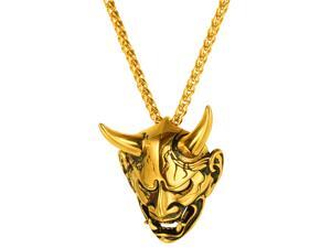 Men Gothic Jewelry 18K Gold Plated/Black Plated/Stainless Steel Evil Demon Horn Skull Pendant Necklace Men Gothic Jewelry 18K Gold Plated/Black Plated/Stainless Steel Evil Demon Horn Skull Pendant Necklace