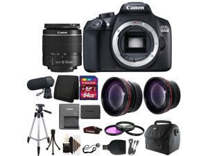 Canon EOS Rebel 1300D/T6 Digital SLR Camera + 18-55mm Lens + 58mm Filter Kit + Telephoto & Wide Angle Lens + 64GB Memory Card + Wallet + Reader + Microphone + Case + CleaningKit + Mini Tripod Canon EOS Rebel 1300D/T6 Digital SLR Camera + 18-55mm Lens + 58mm Filter Kit + Telephoto & Wide Angle Lens + 64GB Memory Card + Wallet + Reader + Microphone + Case + CleaningKit + Mini Tripod
