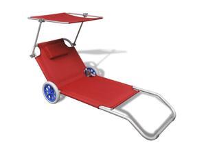 vidaXL Sunlounger Foldable with Canopy and Wheels Aluminum Red vidaXL Sunlounger Foldable with Canopy and Wheels Aluminum Red