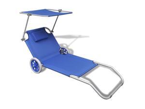 vidaXL Sunlounger Foldable with Canopy and Wheels Aluminum Blue vidaXL Sunlounger Foldable with Canopy and Wheels Aluminum Blue