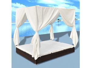 vidaXL Sun Lounger with Curtains Poly Rattan Brown vidaXL Sun Lounger with Curtains Poly Rattan Brown