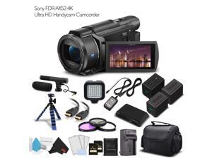 Sony FDR-AX53 4K Ultra HD Handycam Camcorder (Intl Model) 2 Extra Batteries + Case + 2 64GB Memory Cards + Tripod + Light and Microphone - Professional Bundle Sony FDR-AX53 4K Ultra HD Handycam Camcorder (Intl Model) 2 Extra Batteries + Case + 2 64GB Memory Cards + Tripod + Light and Microphone - Professional Bundle