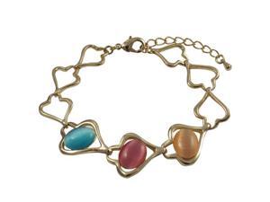 Dlux Jewels Multi Color Cat Eye Stones with Gold Plated Brass Open Heart Chain Bracelet Dlux Jewels Multi Color Cat Eye Stones with Gold Plated Brass Open Heart Chain Bracelet