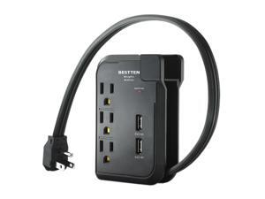 BESTTEN 3 Outlet Mini Power Strip, Small Surge Protector (Max 125V) with 2.4A Dual USB Charging Ports, 18-Inch Cord, Portable for Home Office & Travel, ETL Certified, Black BESTTEN 3 Outlet Mini Power Strip, Small Surge Protector (Max 125V) with 2.4A Dual USB Charging Ports, 18-Inch Cord, Portable for Home Office & Travel, ETL Certified, Black
