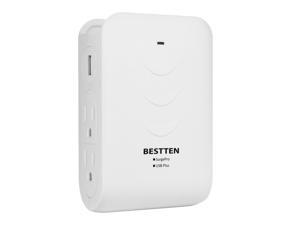 BESTTEN Side Entry 4-Outlet Extender, Wall Mounting Surge Protector with 2 USB Charging Ports (Sharing 2.4A), Top Cell Phone Dock Design, Portable for Travel or Home/Office Use, ETL Certified, White BESTTEN Side Entry 4-Outlet Extender, Wall Mounting Surge Protector with 2 USB Charging Ports (Sharing 2.4A), Top Cell Phone Dock Design, Portable for Travel or Home/Office Use, ETL Certified, White