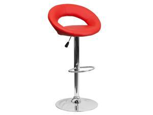 Contemporary Red Vinyl Rounded Orbit-Style Back Adjustable Height Barstool with Chrome Base Contemporary Red Vinyl Rounded Orbit-Style Back Adjustable Height Barstool with Chrome Base