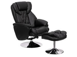 Transitional Black Leather Recliner and Ottoman with Chrome Base Transitional Black Leather Recliner and Ottoman with Chrome Base