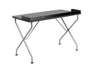 Black Computer Desk with Raised Border and Silver Metal Frame Black Computer Desk with Raised Border and Silver Metal Frame
