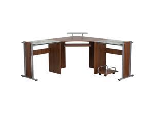Teakwood Laminate Corner Desk with Pull-Out Keyboard Tray and CPU Cart Teakwood Laminate Corner Desk with Pull-Out Keyboard Tray and CPU Cart