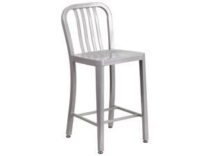 24'' High Silver Metal Indoor-Outdoor Counter Height Stool with Vertical Slat Back 24'' High Silver Metal Indoor-Outdoor Counter Height Stool with Vertical Slat Back