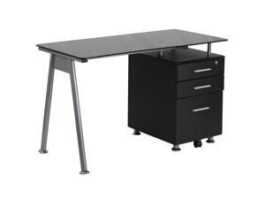 Black Glass Computer Desk with Three Drawer Pedestal Black Glass Computer Desk with Three Drawer Pedestal
