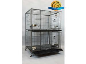 New Homey Pet Two Tier Heavy Duty Cage Kennel w/ Casters and Feeding Bowls;Size: L37"xW25"xH50“ New Homey Pet Two Tier Heavy Duty Cage Kennel w/ Casters and Feeding Bowls;Size: L37"xW25"xH50“