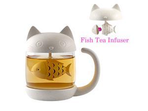BigNoseDeer Cat Glass Tea Mug Water Bottle-With Fish Tea Infuser Strainer Filter 250ML(8OZ) BigNoseDeer Cat Glass Tea Mug Water Bottle-With Fish Tea Infuser Strainer Filter 250ML(8OZ)