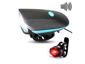 ESTONE Super Bright Bike Light Set USB Rechargeable Headlight with a Horn Waterproof LED Bicycle Light Set Easy to Install Cycling Safety Commuter Flashlight Best for Mountain Road + Taillight, Blue ESTONE Super Bright Bike Light Set USB Rechargeable Headlight with a Horn Waterproof LED Bicycle Light Set Easy to Install Cycling Safety Commuter Flashlight Best for Mountain Road + Taillight, Blue