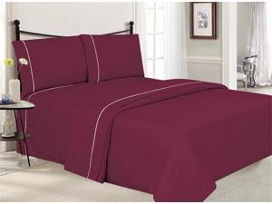 Solid Luxury Sheet Set With White Piping - Burgundy Solid Luxury Sheet Set With White Piping - Burgundy